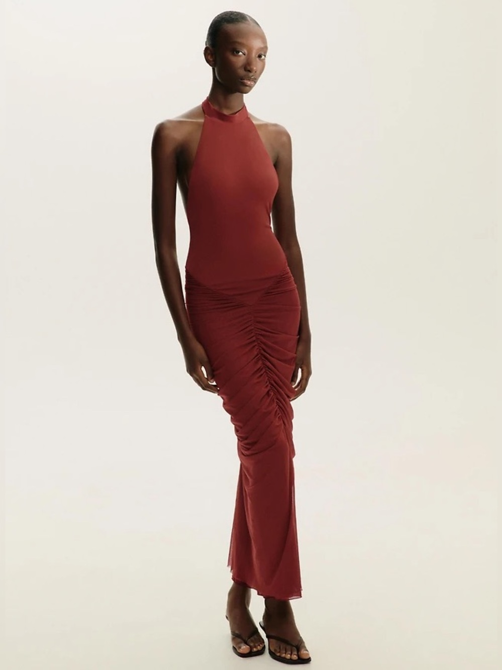 Zara NWOT contrast halter tulle combination dress burgundy bodycon formal Sculpt